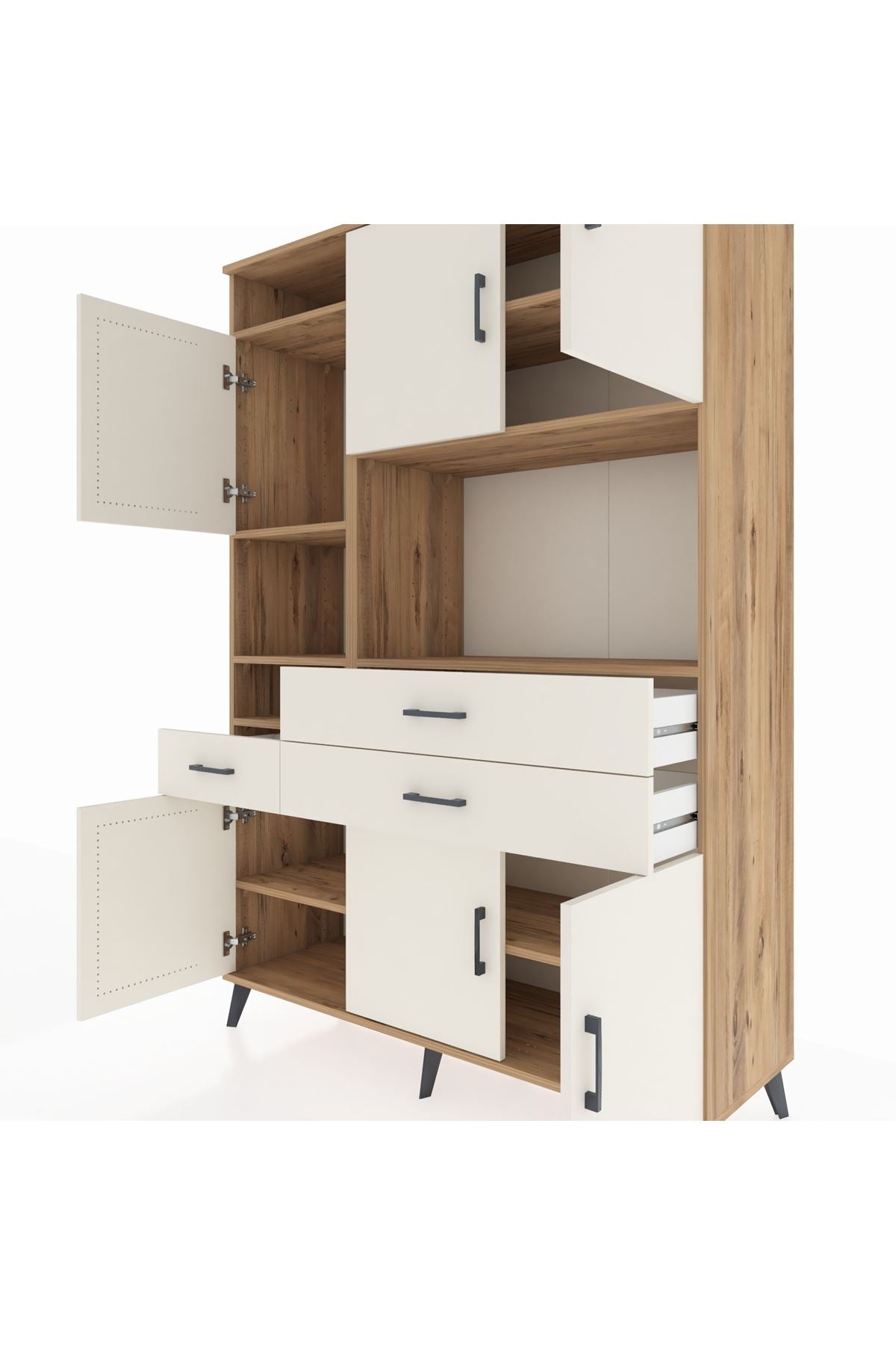 Hyperion Dolap 9 Raflı 3 Çekmeceli 6 Kapaklı 132x44x195 Çam-Aytaşı/Aytaşı