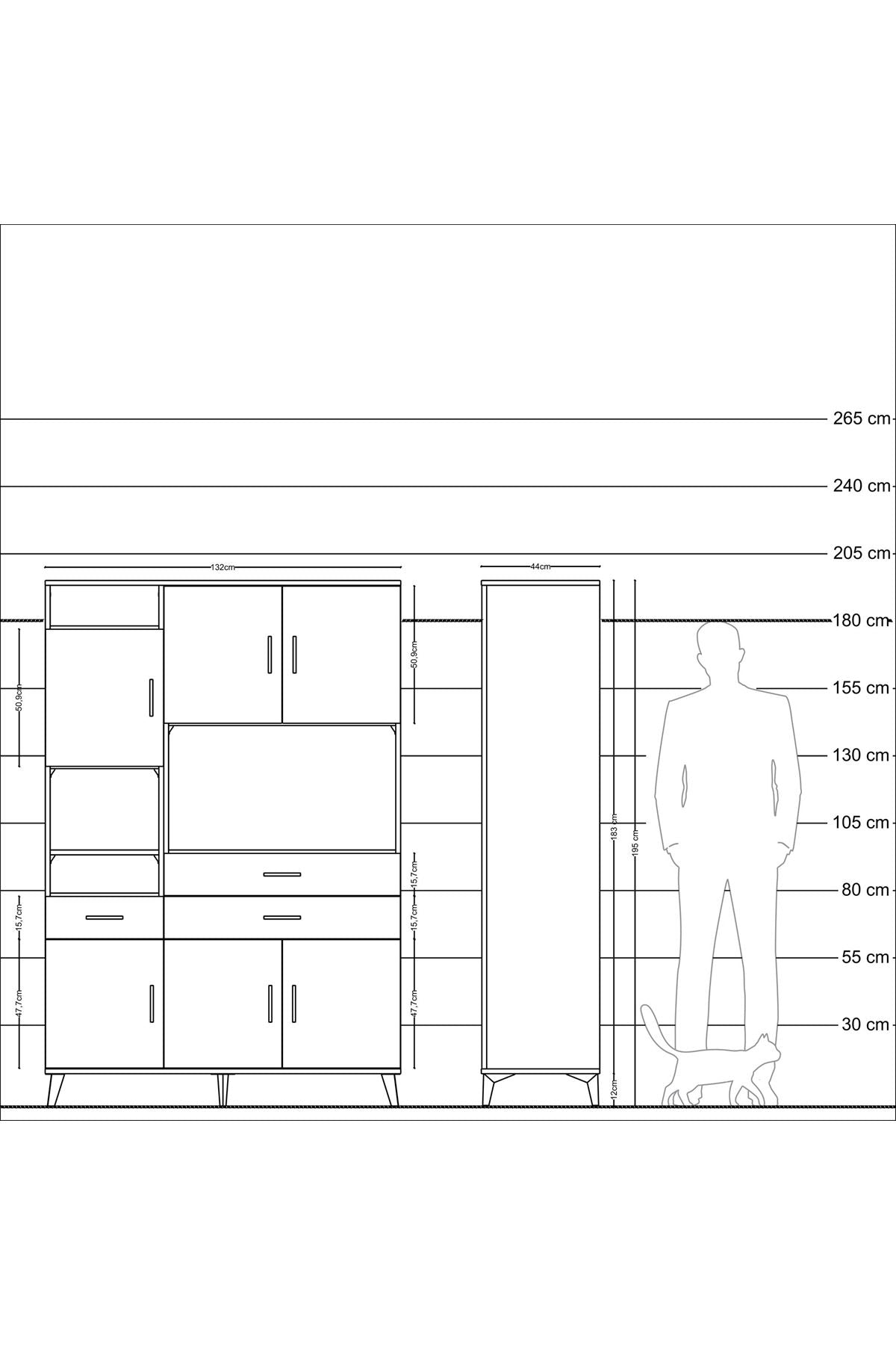 Hyperion Dolap 9 Raflı 3 Çekmeceli 6 Kapaklı 132x44x195 Çam-Aytaşı/Aytaşı