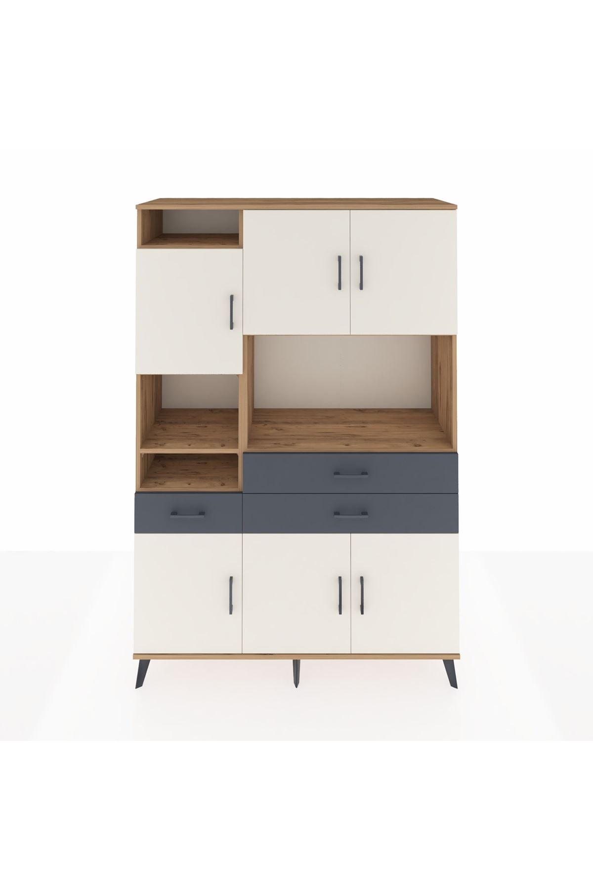 Hyperion Dolap 9 Raflı 3 Çekmeceli 6 Kapaklı 132x44x195 Çam-Aytaşı/Antrasit