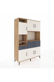 Hyperion Dolap 9 Raflı 3 Çekmeceli 6 Kapaklı 132x44x195 Çam-Aytaşı/Antrasit