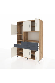 Hyperion Dolap 9 Raflı 3 Çekmeceli 6 Kapaklı 132x44x195 Çam-Aytaşı/Antrasit