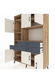 Hyperion Dolap 9 Raflı 3 Çekmeceli 6 Kapaklı 132x44x195 Çam-Aytaşı/Antrasit