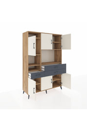 Hyperion Dolap 9 Raflı 3 Çekmeceli 6 Kapaklı 132x44x195 Çam-Aytaşı/Antrasit
