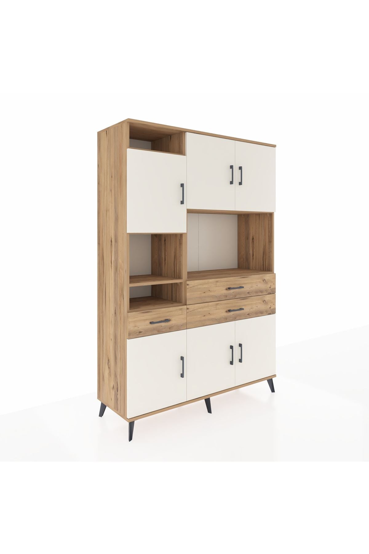 Hyperion Dolap 9 Raflı 3 Çekmeceli 6 Kapaklı 132x44x195 Çam-Aytaşı/Çam