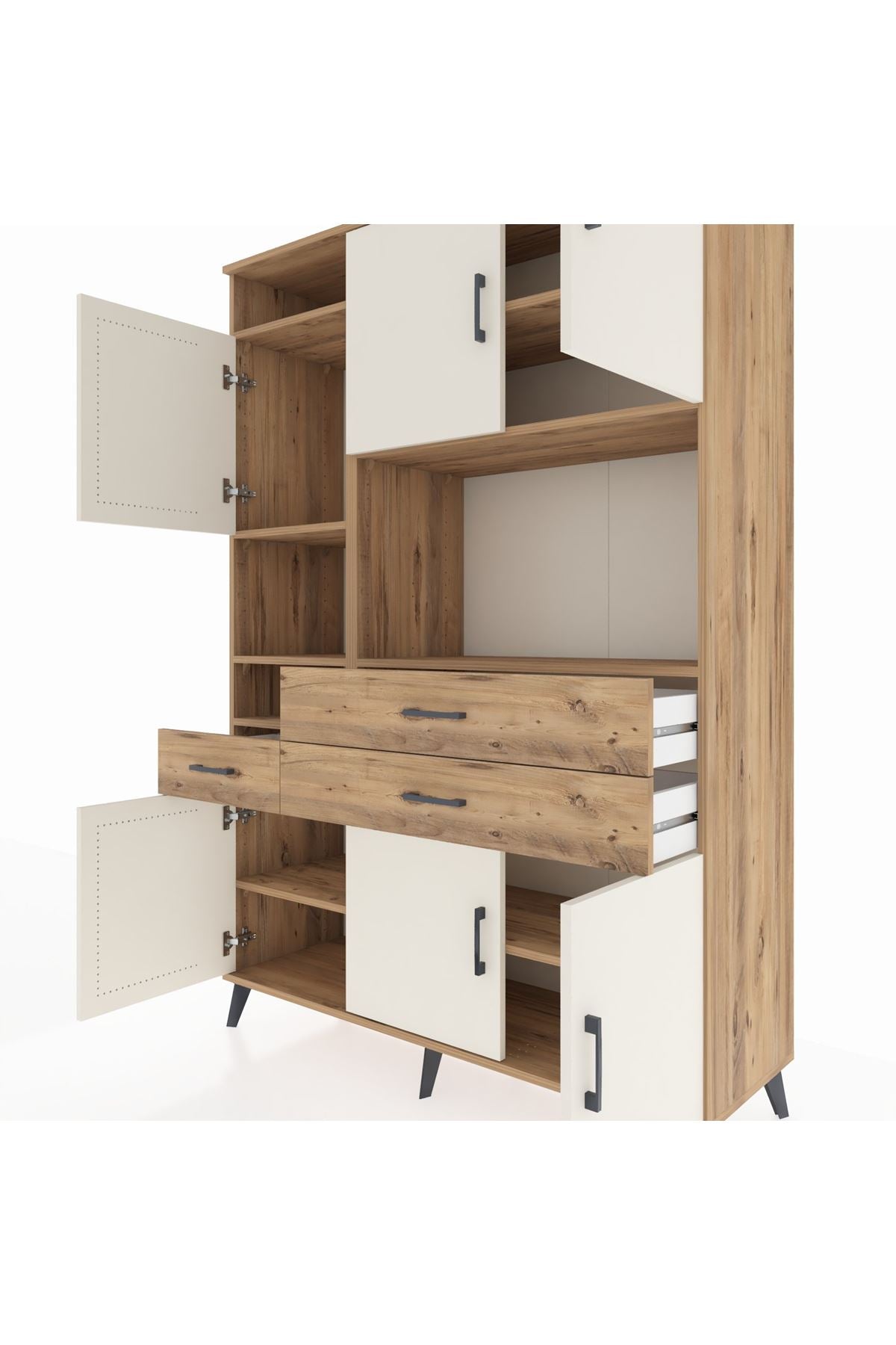 Hyperion Dolap 9 Raflı 3 Çekmeceli 6 Kapaklı 132x44x195 Çam-Aytaşı/Çam