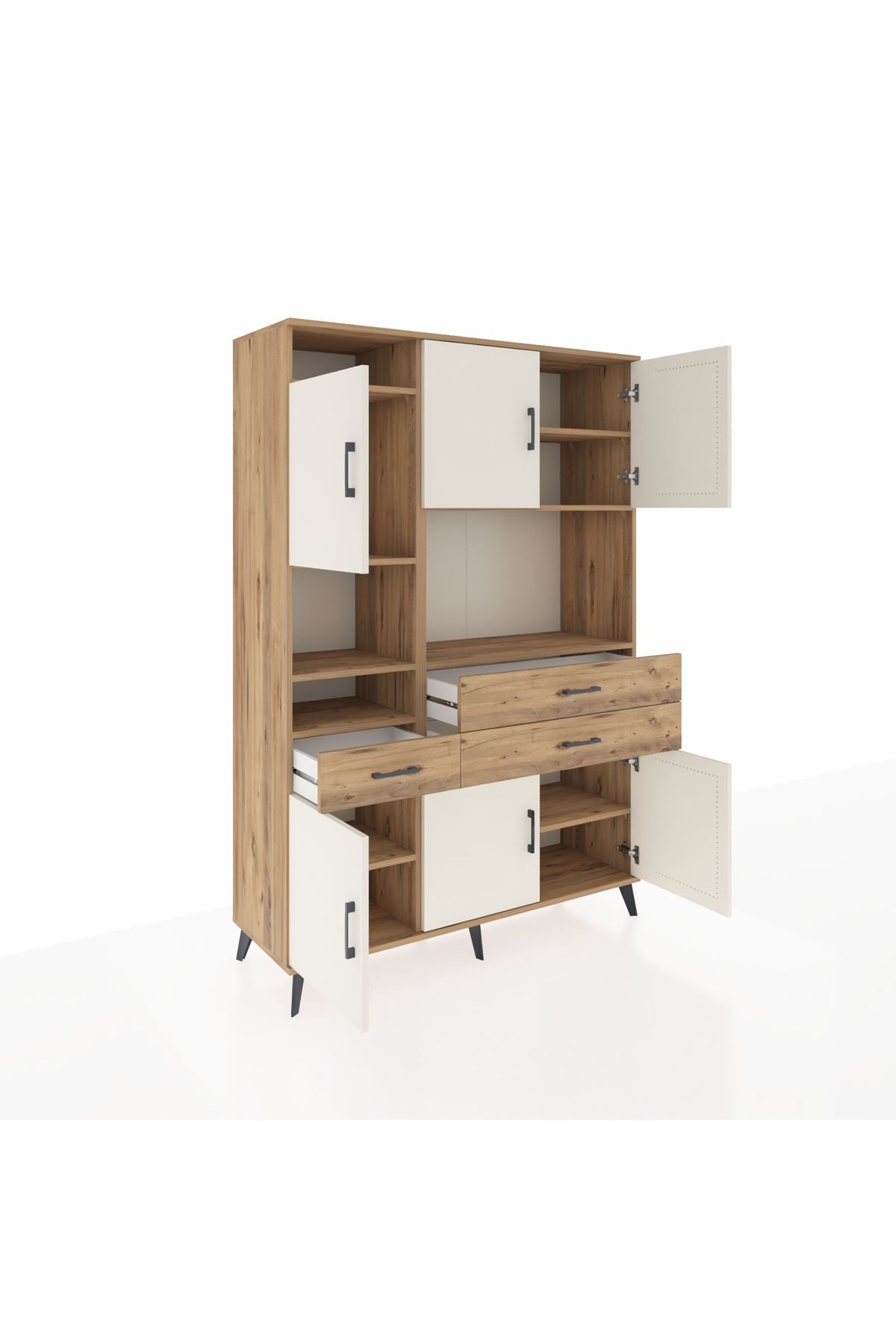 Hyperion Dolap 9 Raflı 3 Çekmeceli 6 Kapaklı 132x44x195 Çam-Aytaşı/Çam