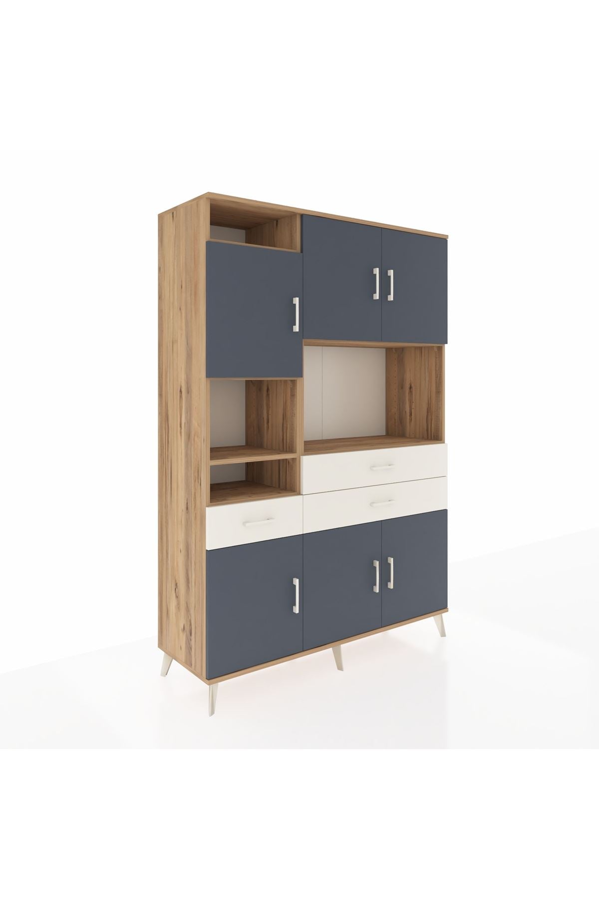 Hyperion Dolap 9 Raflı 3 Çekmeceli 6 Kapaklı 132x44x195 Çam-Antrasit/Aytaşı