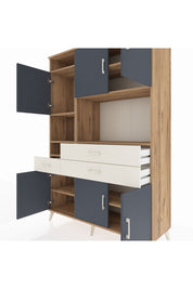 Hyperion Dolap 9 Raflı 3 Çekmeceli 6 Kapaklı 132x44x195 Çam-Antrasit/Aytaşı