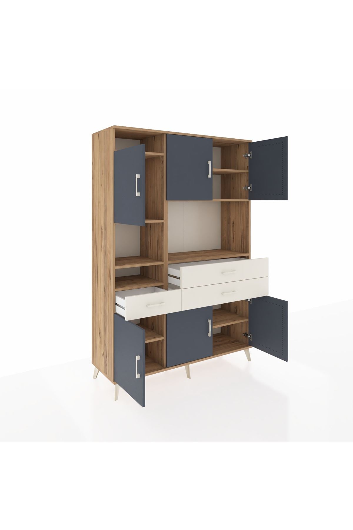 Hyperion Dolap 9 Raflı 3 Çekmeceli 6 Kapaklı 132x44x195 Çam-Antrasit/Aytaşı