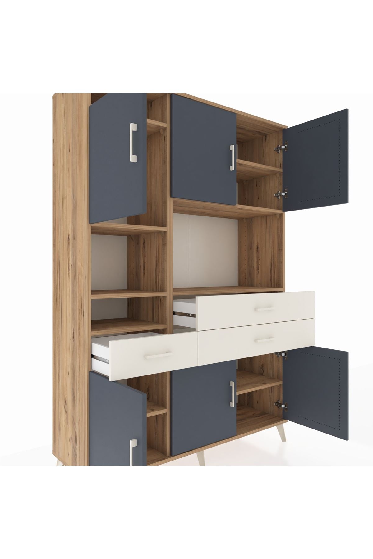 Hyperion Dolap 9 Raflı 3 Çekmeceli 6 Kapaklı 132x44x195 Çam-Antrasit/Aytaşı