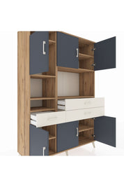 Hyperion Dolap 9 Raflı 3 Çekmeceli 6 Kapaklı 132x44x195 Çam-Antrasit/Aytaşı