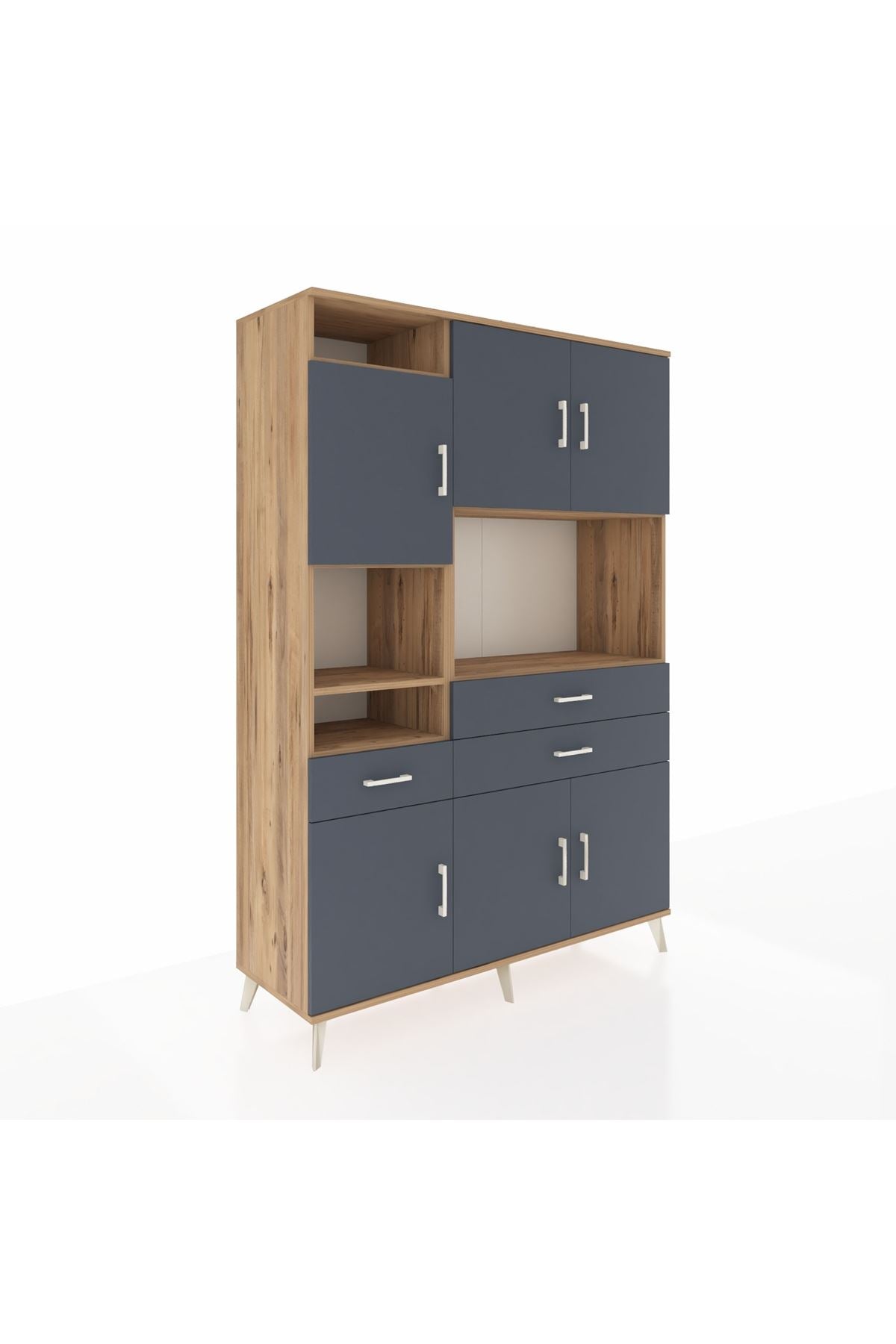 Hyperion Dolap 9 Raflı 3 Çekmeceli 6 Kapaklı 132x44x195 Çam-Antrasit/Antrasit