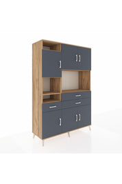 Hyperion Dolap 9 Raflı 3 Çekmeceli 6 Kapaklı 132x44x195 Çam-Antrasit/Antrasit