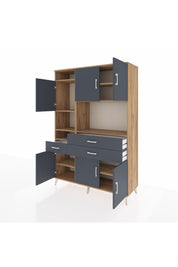 Hyperion Dolap 9 Raflı 3 Çekmeceli 6 Kapaklı 132x44x195 Çam-Antrasit/Antrasit