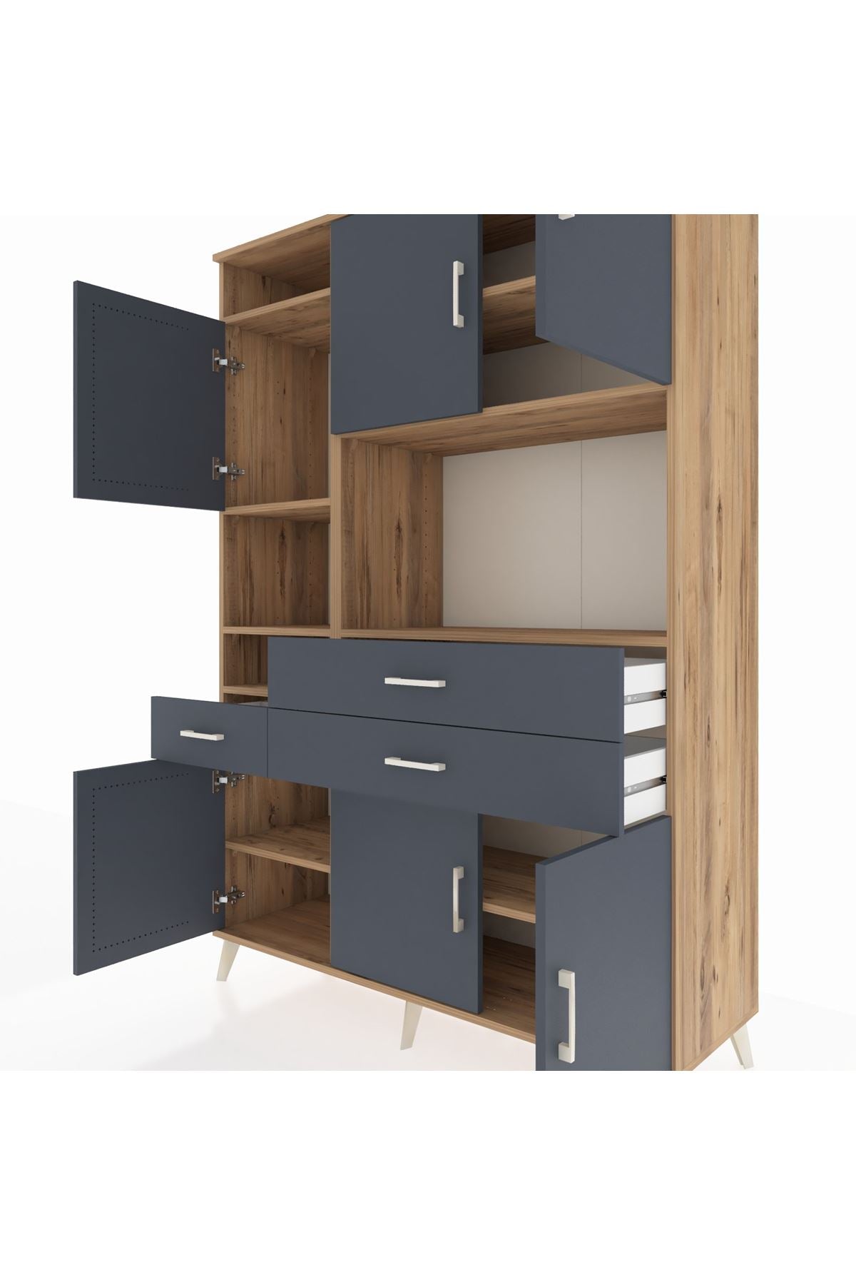 Hyperion Dolap 9 Raflı 3 Çekmeceli 6 Kapaklı 132x44x195 Çam-Antrasit/Antrasit