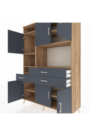 Hyperion Dolap 9 Raflı 3 Çekmeceli 6 Kapaklı 132x44x195 Çam-Antrasit/Antrasit