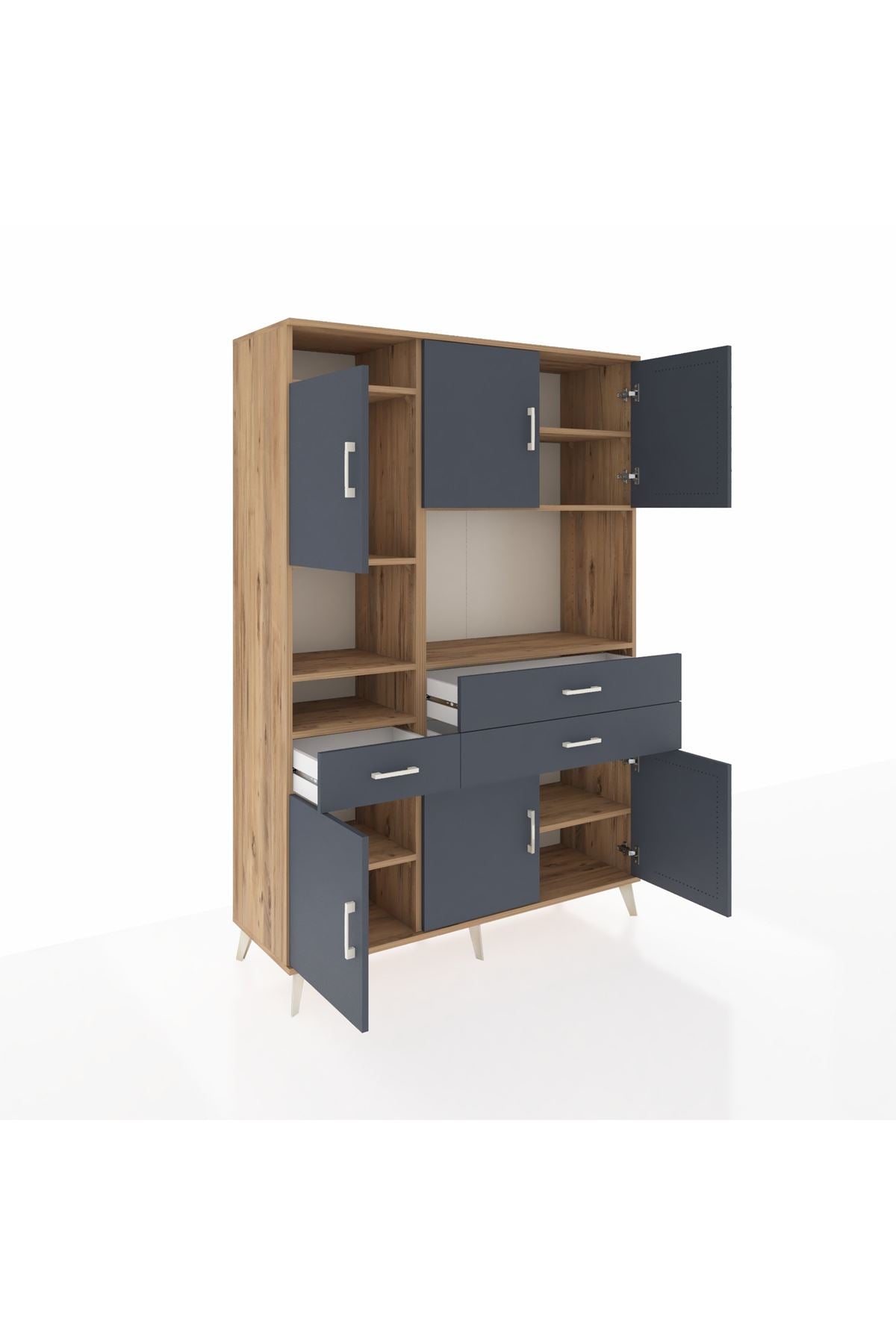 Hyperion Dolap 9 Raflı 3 Çekmeceli 6 Kapaklı 132x44x195 Çam-Antrasit/Antrasit