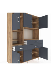 Hyperion Dolap 9 Raflı 3 Çekmeceli 6 Kapaklı 132x44x195 Çam-Antrasit/Antrasit