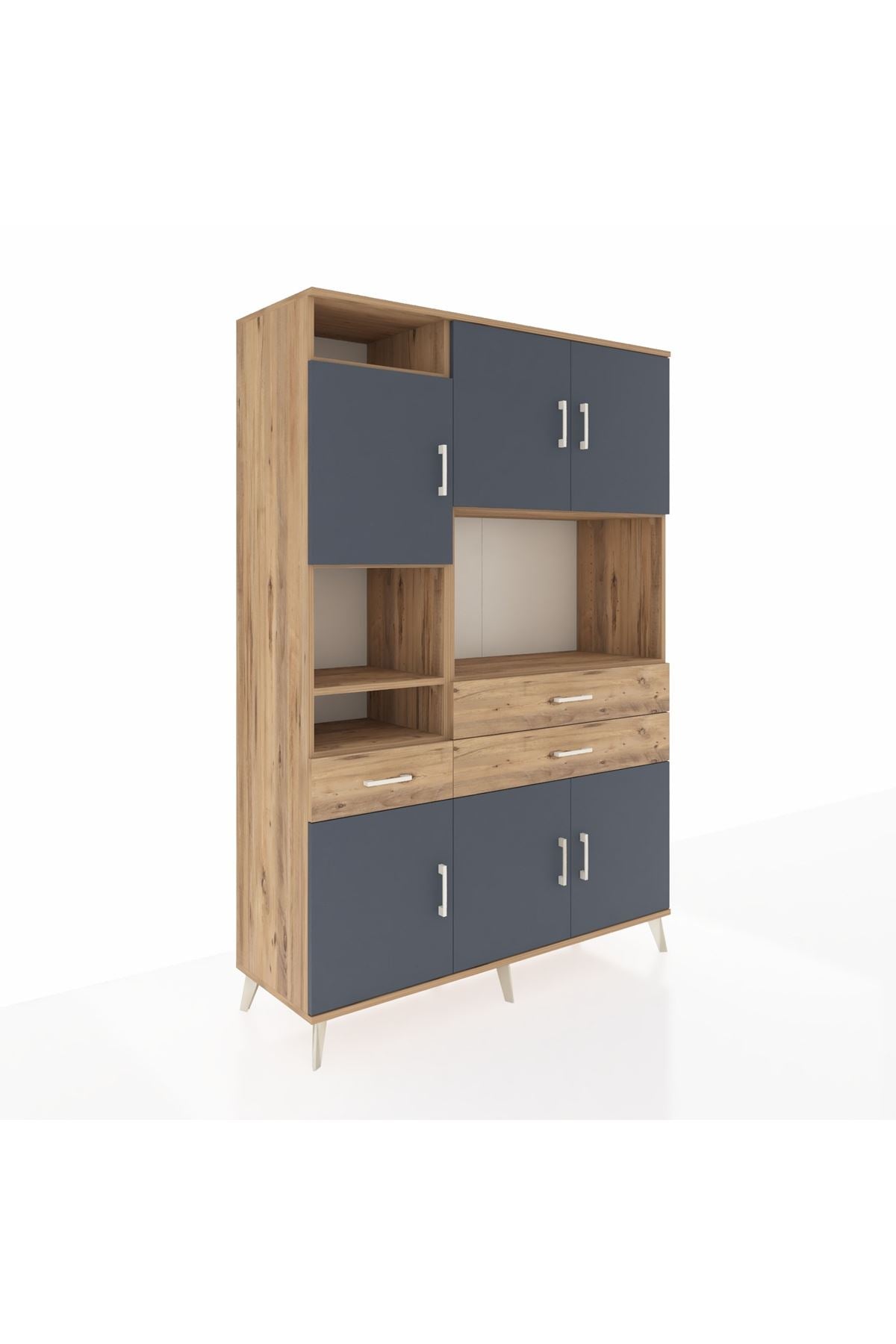 Hyperion Dolap 9 Raflı 3 Çekmeceli 6 Kapaklı 132x44x195 Çam-Antrasit/Çam