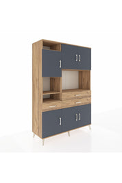 Hyperion Dolap 9 Raflı 3 Çekmeceli 6 Kapaklı 132x44x195 Çam-Antrasit/Çam