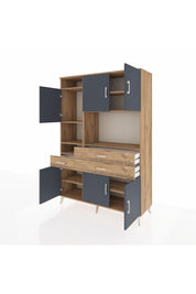 Hyperion Dolap 9 Raflı 3 Çekmeceli 6 Kapaklı 132x44x195 Çam-Antrasit/Çam