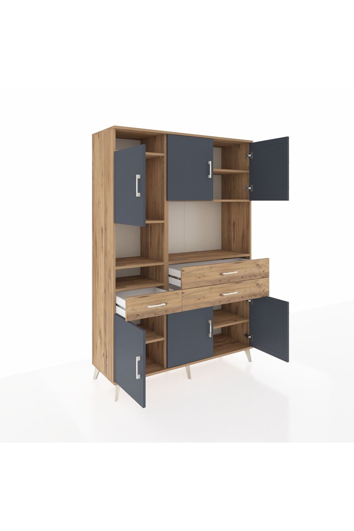 Hyperion Dolap 9 Raflı 3 Çekmeceli 6 Kapaklı 132x44x195 Çam-Antrasit/Çam