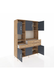 Hyperion Dolap 9 Raflı 3 Çekmeceli 6 Kapaklı 132x44x195 Çam-Antrasit/Çam