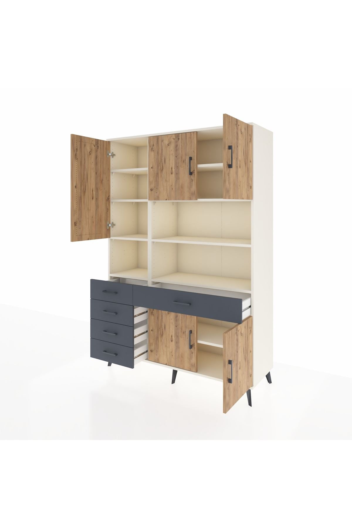 Hyperion Dolap 9 Raflı 5 Çekmeceli 5 Kapaklı 132x44x195 Aytaşı-Çam/Antrasit