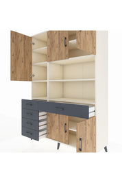 Hyperion Dolap 9 Raflı 5 Çekmeceli 5 Kapaklı 132x44x195 Aytaşı-Çam/Antrasit