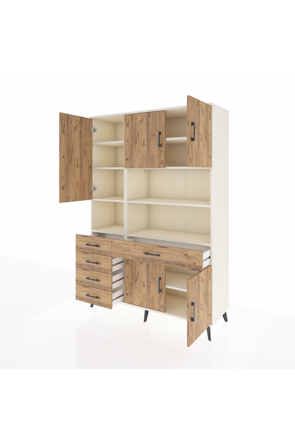 Hyperion Dolap 9 Raflı 5 Çekmeceli 5 Kapaklı 132x44x195 Aytaşı-Çam/Çam