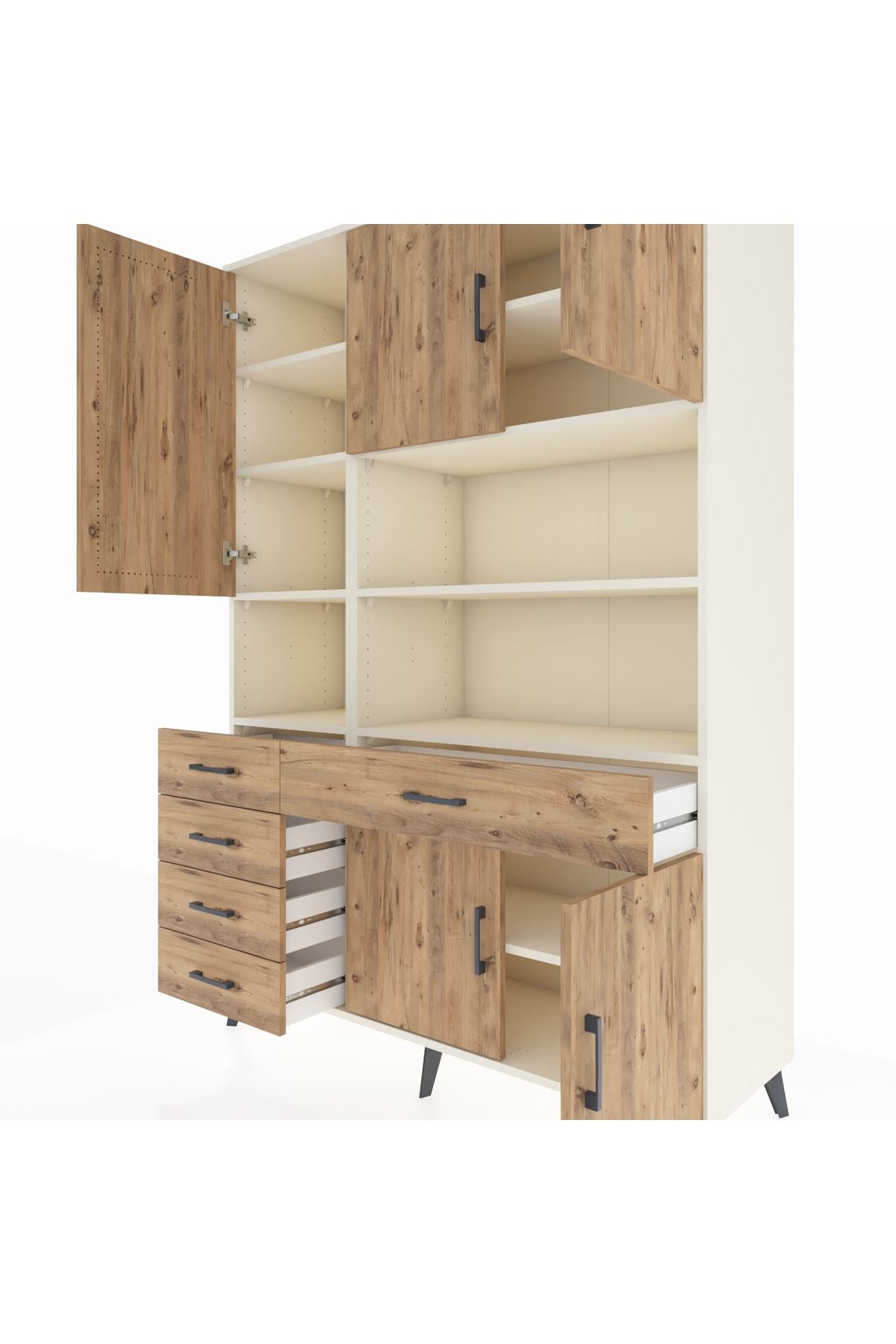 Hyperion Dolap 9 Raflı 5 Çekmeceli 5 Kapaklı 132x44x195 Aytaşı-Çam/Çam