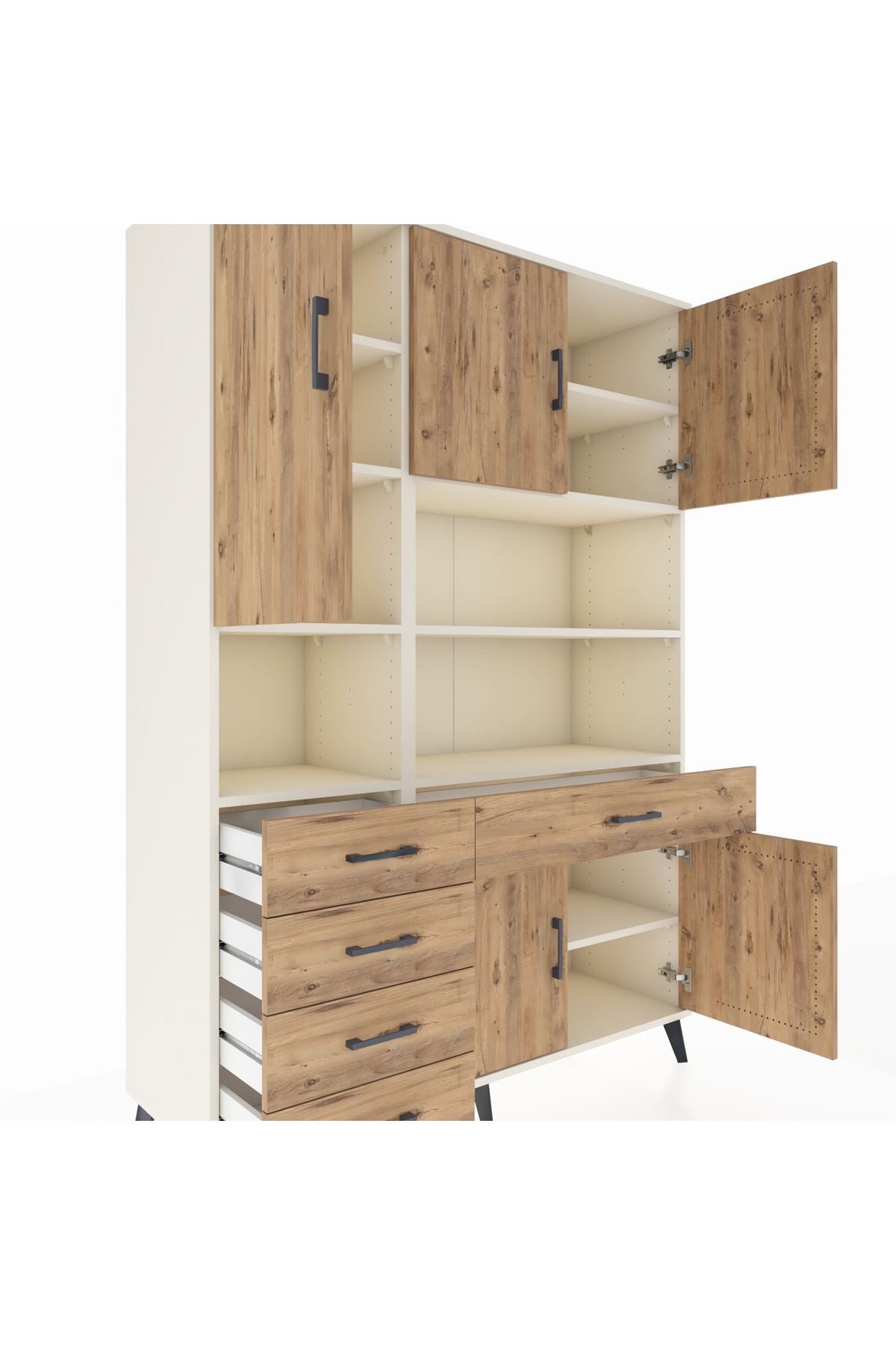 Hyperion Dolap 9 Raflı 5 Çekmeceli 5 Kapaklı 132x44x195 Aytaşı-Çam/Çam