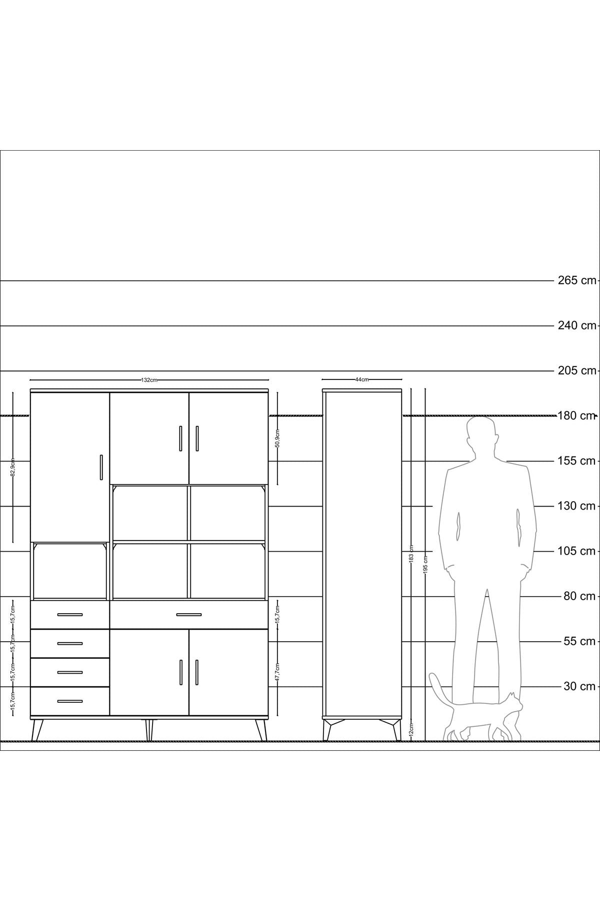 Hyperion Dolap 9 Raflı 5 Çekmeceli 5 Kapaklı 132x44x195 Aytaşı-Aytaşı/Antrasit