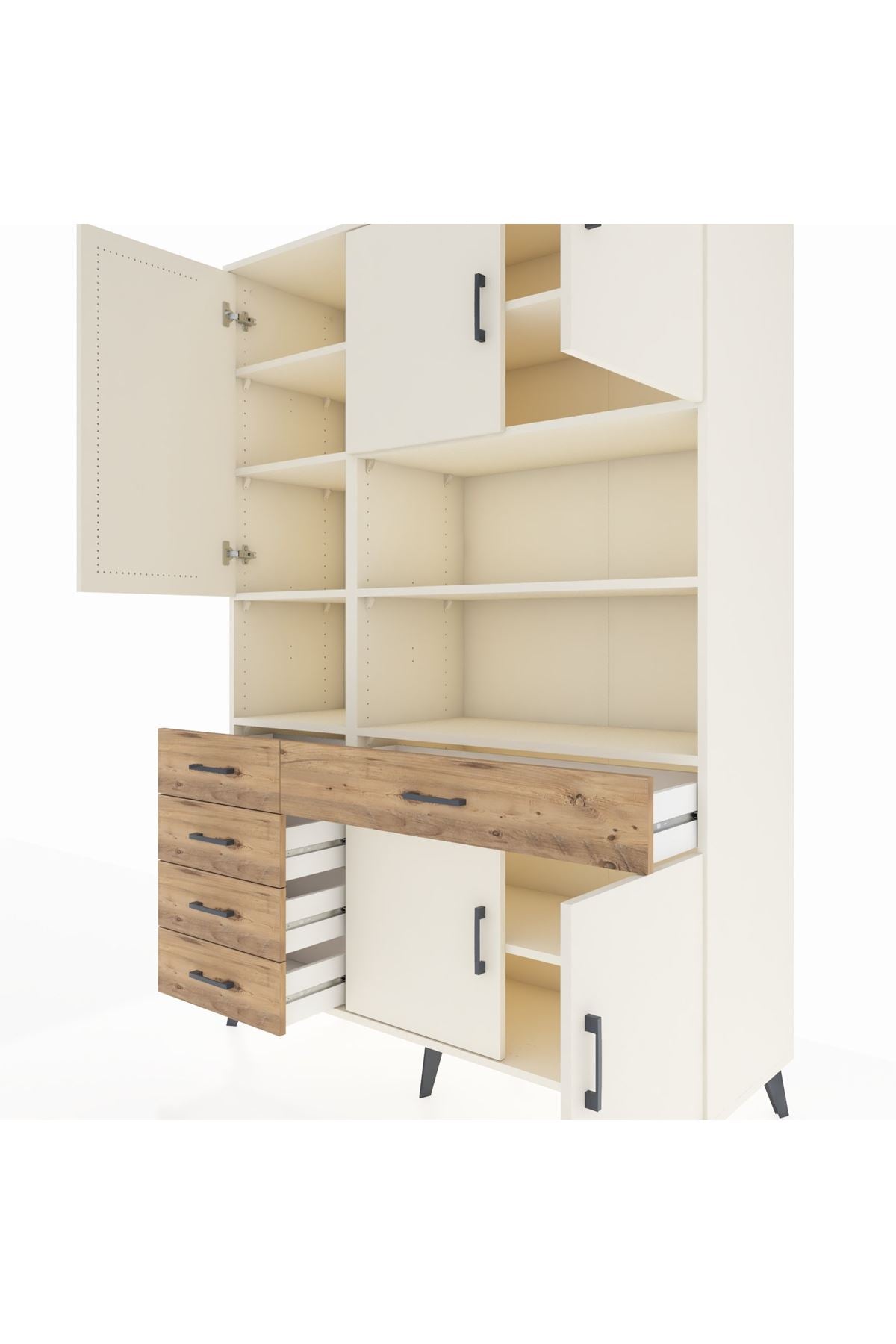 Hyperion Dolap 9 Raflı 5 Çekmeceli 5 Kapaklı 132x44x195 Aytaşı-Aytaşı/Çam