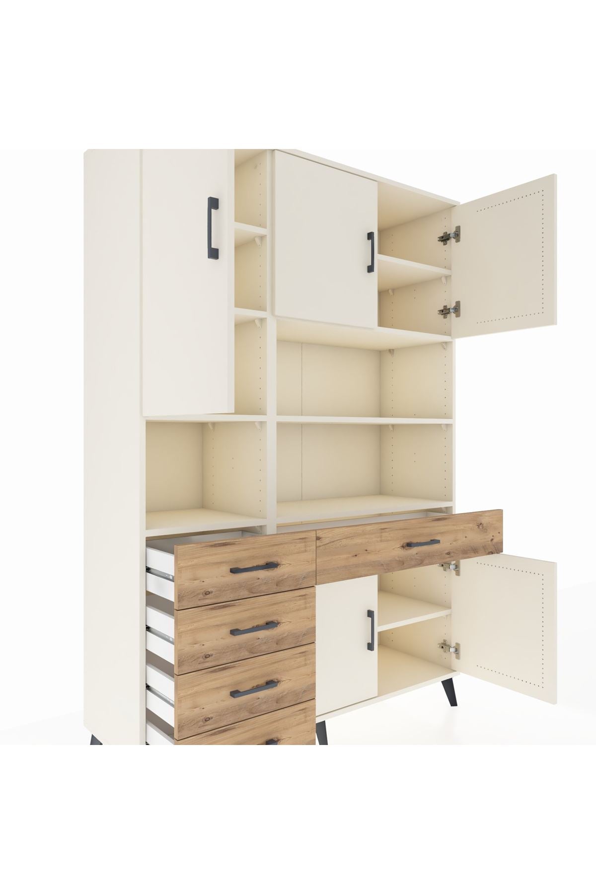 Hyperion Dolap 9 Raflı 5 Çekmeceli 5 Kapaklı 132x44x195 Aytaşı-Aytaşı/Çam