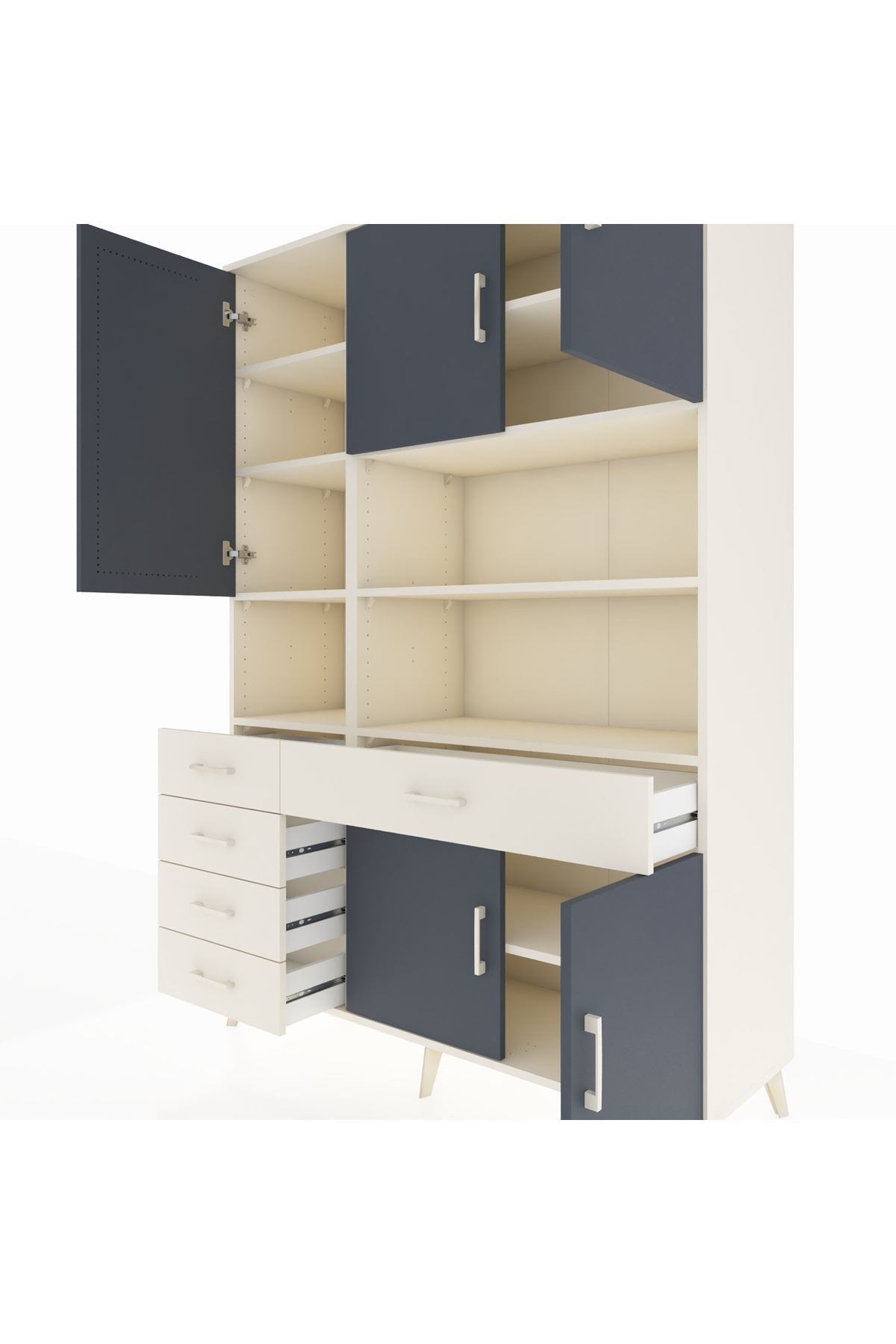 Hyperion Dolap 9 Raflı 5 Çekmeceli 5 Kapaklı 132x44x195 Aytaşı-Antrasit/Aytaşı