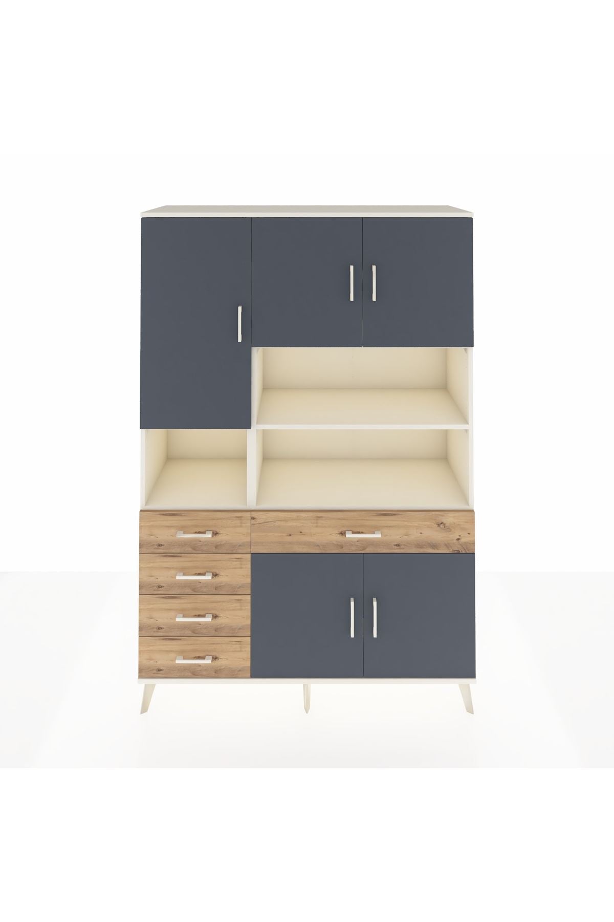 Hyperion Dolap 9 Raflı 5 Çekmeceli 5 Kapaklı 132x44x195 Aytaşı-Antrasit/Çam