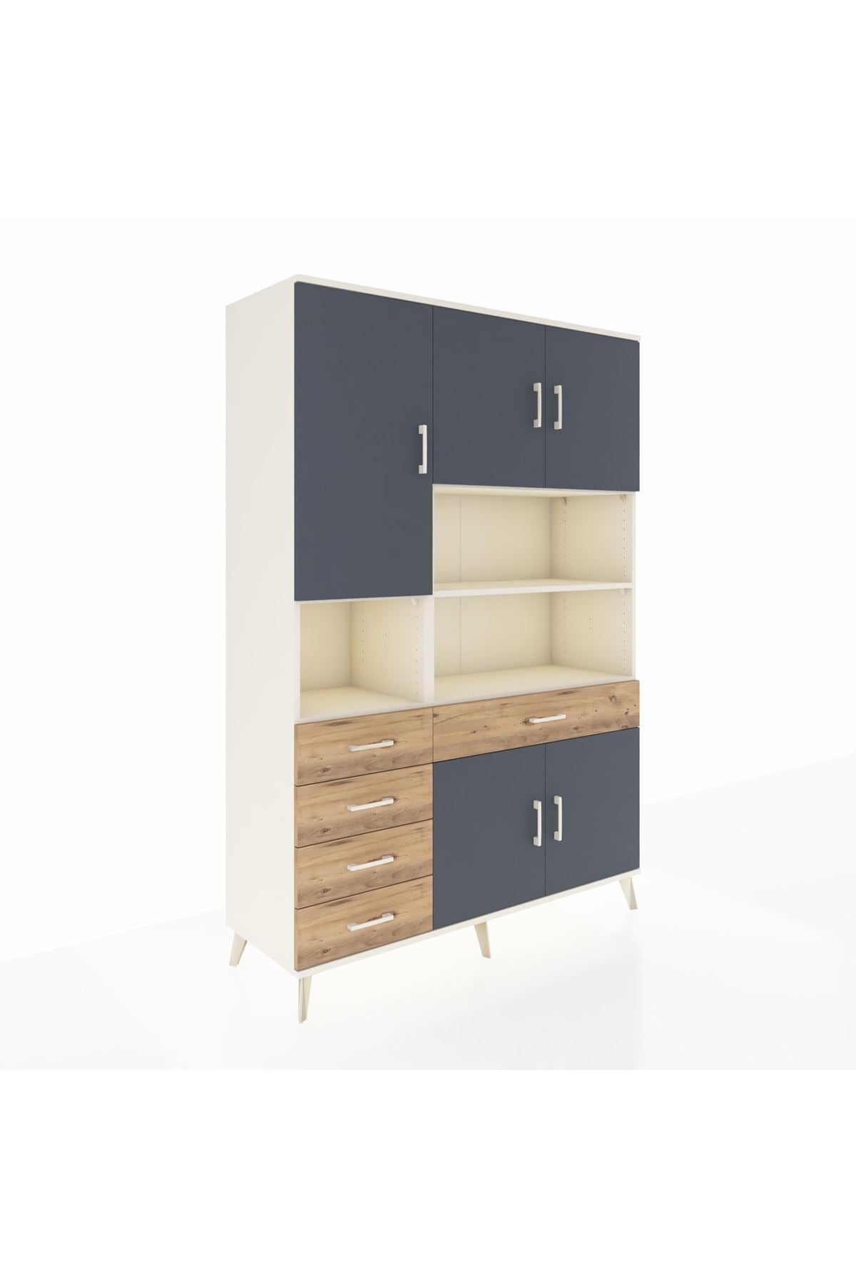 Hyperion Dolap 9 Raflı 5 Çekmeceli 5 Kapaklı 132x44x195 Aytaşı-Antrasit/Çam