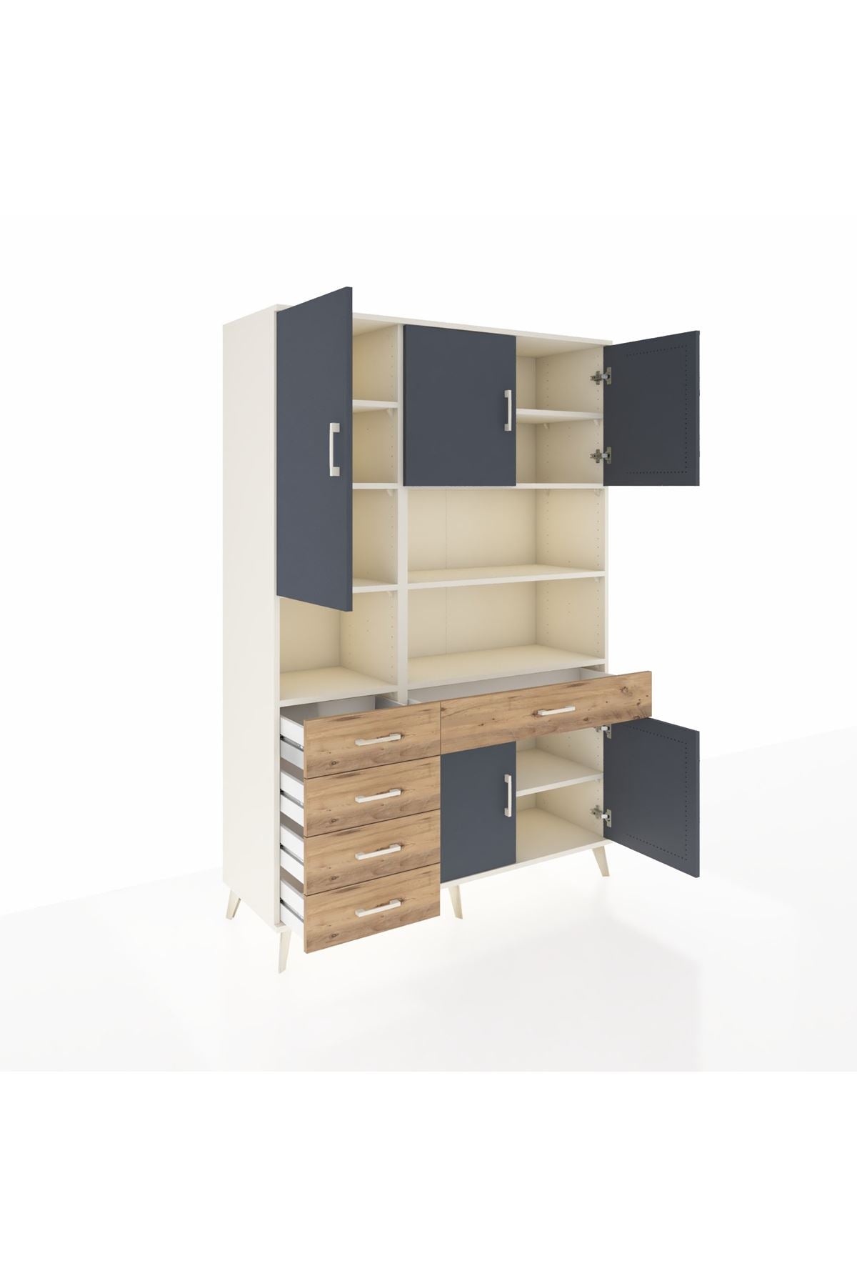 Hyperion Dolap 9 Raflı 5 Çekmeceli 5 Kapaklı 132x44x195 Aytaşı-Antrasit/Çam