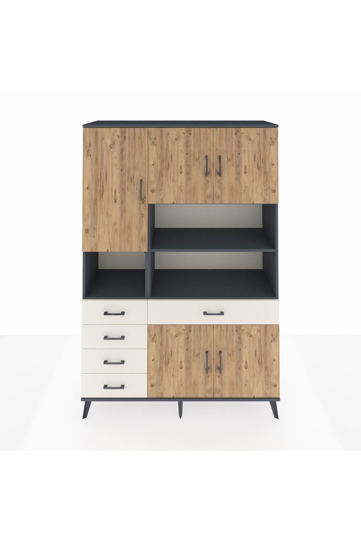 Hyperion Dolap 9 Raflı 5 Çekmeceli 5 Kapaklı 132x44x195 Antrasit-Çam/Aytaşı