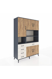 Hyperion Dolap 9 Raflı 5 Çekmeceli 5 Kapaklı 132x44x195 Antrasit-Çam/Aytaşı