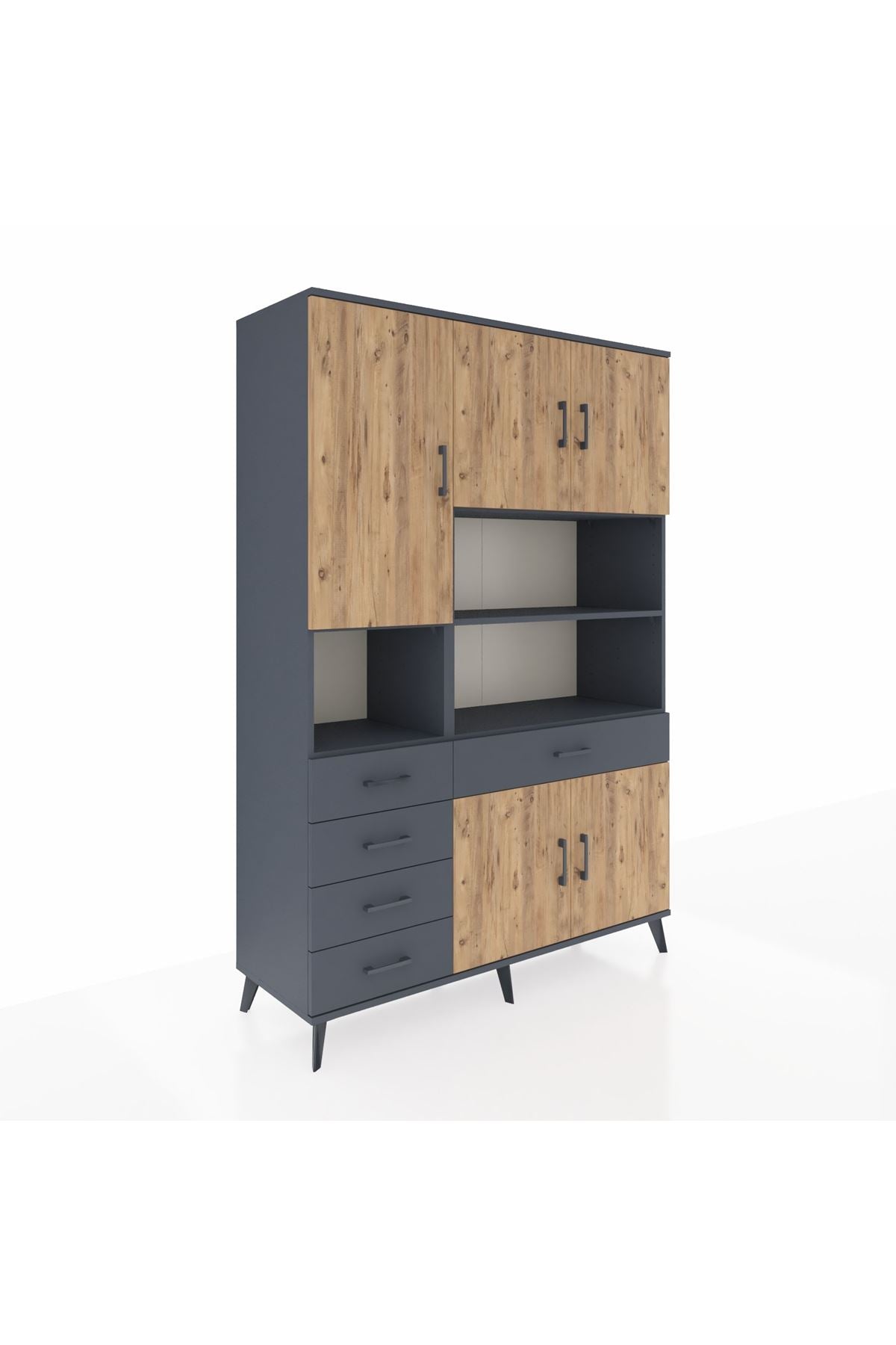 Hyperion Dolap 9 Raflı 5 Çekmeceli 5 Kapaklı 132x44x195 Antrasit-Çam/Antrasit