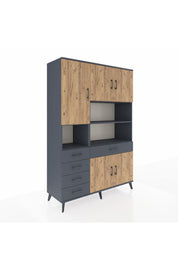 Hyperion Dolap 9 Raflı 5 Çekmeceli 5 Kapaklı 132x44x195 Antrasit-Çam/Antrasit