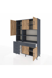 Hyperion Dolap 9 Raflı 5 Çekmeceli 5 Kapaklı 132x44x195 Antrasit-Çam/Antrasit