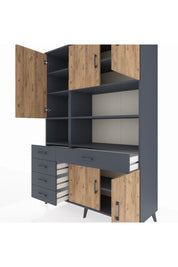 Hyperion Dolap 9 Raflı 5 Çekmeceli 5 Kapaklı 132x44x195 Antrasit-Çam/Antrasit
