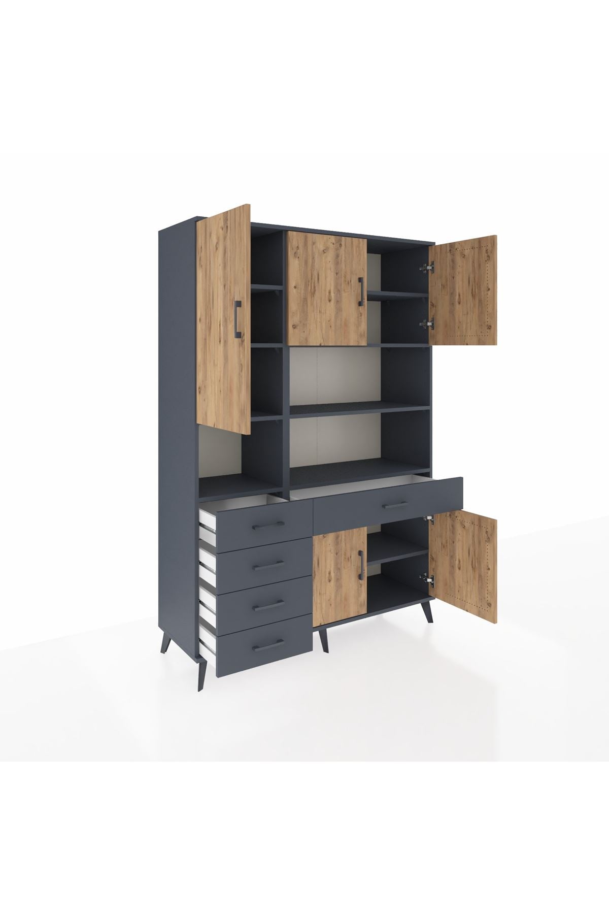 Hyperion Dolap 9 Raflı 5 Çekmeceli 5 Kapaklı 132x44x195 Antrasit-Çam/Antrasit