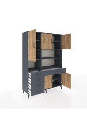 Hyperion Dolap 9 Raflı 5 Çekmeceli 5 Kapaklı 132x44x195 Antrasit-Çam/Antrasit