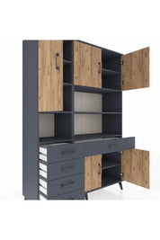 Hyperion Dolap 9 Raflı 5 Çekmeceli 5 Kapaklı 132x44x195 Antrasit-Çam/Antrasit
