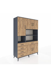 Hyperion Dolap 9 Raflı 5 Çekmeceli 5 Kapaklı 132x44x195 Antrasit-Çam/Çam
