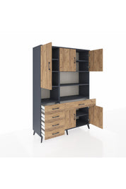 Hyperion Dolap 9 Raflı 5 Çekmeceli 5 Kapaklı 132x44x195 Antrasit-Çam/Çam